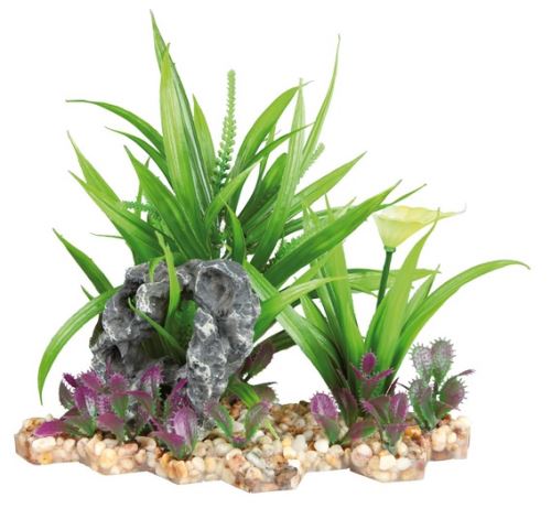 Plastová akvarijné rastlina sa sklakou, na podstavci 18 cm