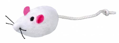 Plyšová myš s rolničkou, 5 cm (2 ks), bílá/šedá
