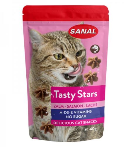 SANAL Cat Tasty Stars Salmon-hvězdičky s příchutí lososa 40g  VÝPREDAJ