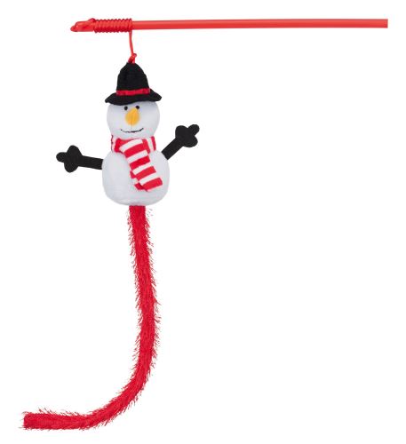 Vianočná hračka pre mačky snehuliak na udicu 31 cm