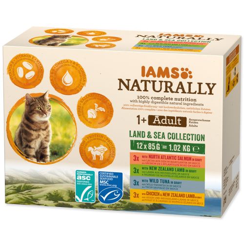 IAMS Cat Naturally výber z morských a suchozemských más v omáčke multipack