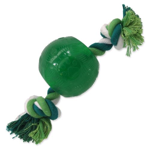 DOG FANTASY Strong Mint loptička gumový s povrazom zelený 8,2 cm